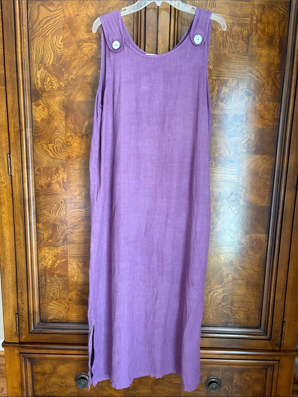 Subtle Tones 100% Linen Dress MOP Buttons Made in the USA Side Slit Vents